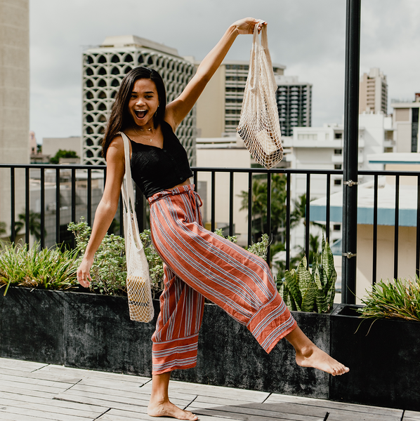 Designed for grocery shopping, but limited only by your imagination. Use them for travel, laundry, beach days, home storage, garden harvest, etc. Made with 100% cotton, this all-natural bag is a sustainable alternative to a plastic bag. Shipped with plastic free shipping materials. Shop now at rplanetshop.com.